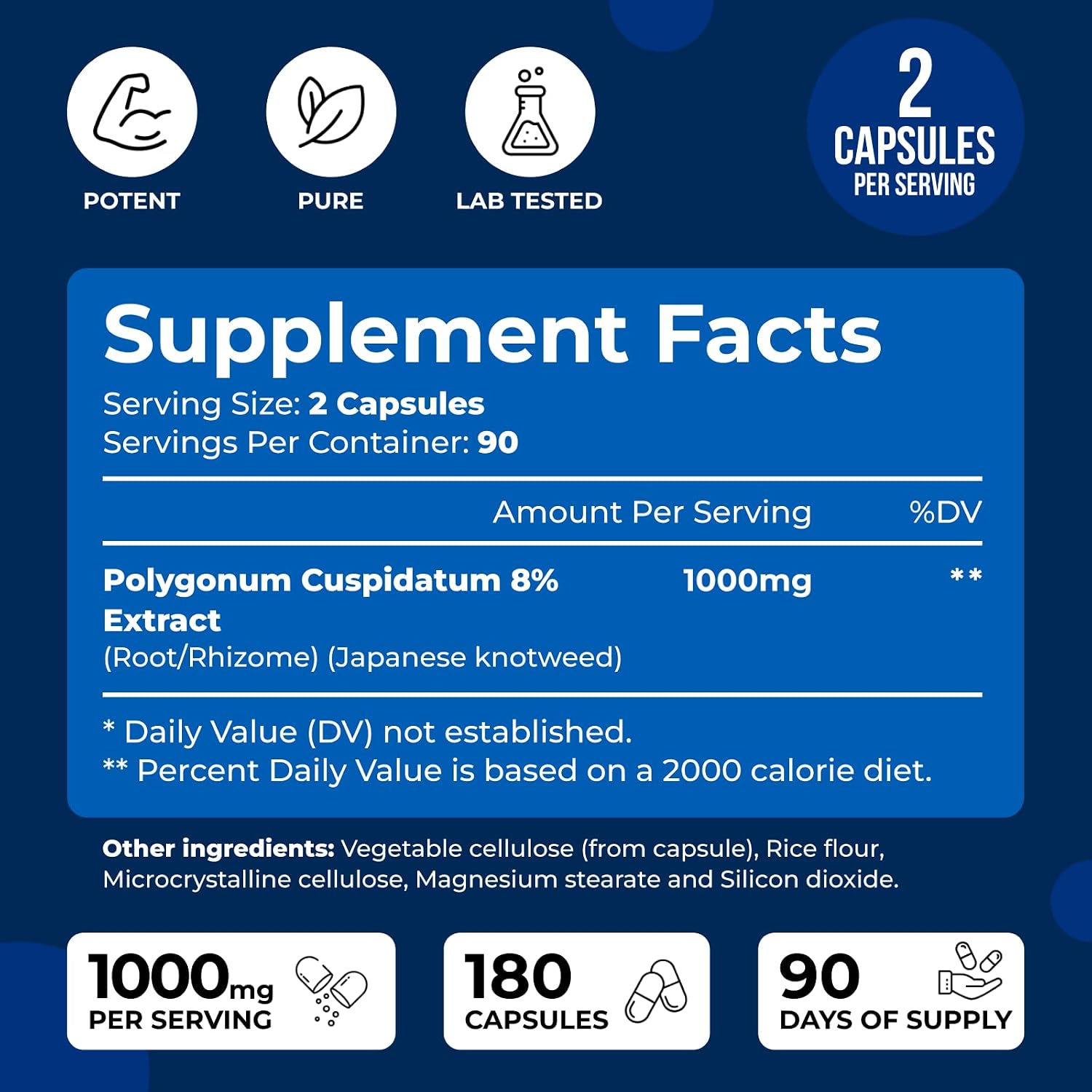 Resveratrol 1000 mg por Dosis - 180 Cápsulas Vegetales - Suplemento Antioxidante Natural