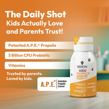 Bee and You Kids Propolis Immune Day Time Shot - Probiótico, Vitamina C, D3, Zinc, Apoyo Inmunitario y Digestivo, 1.69 fl – Image 2