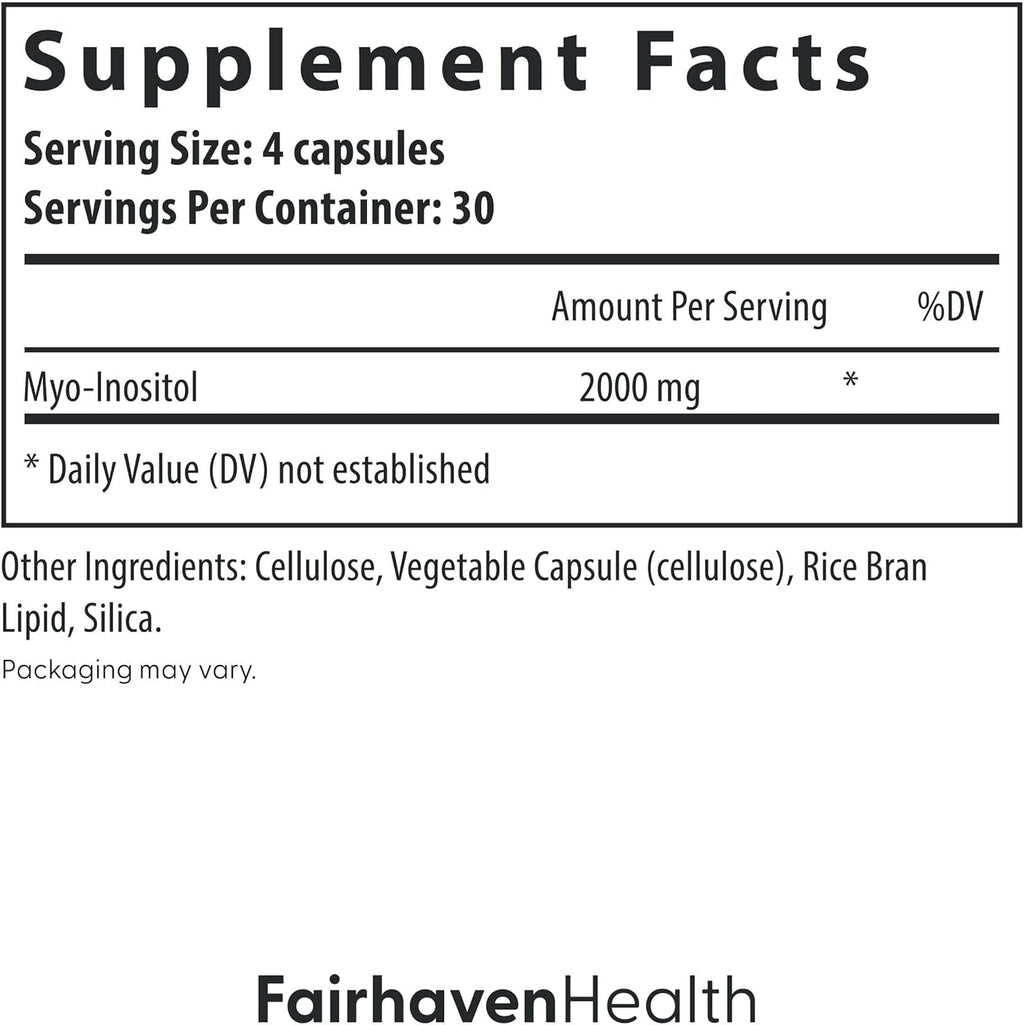 Fairhaven Health Myo-Inositol 2000mg - 120 Cápsulas Veganas - Suplemento de Vitamina B8