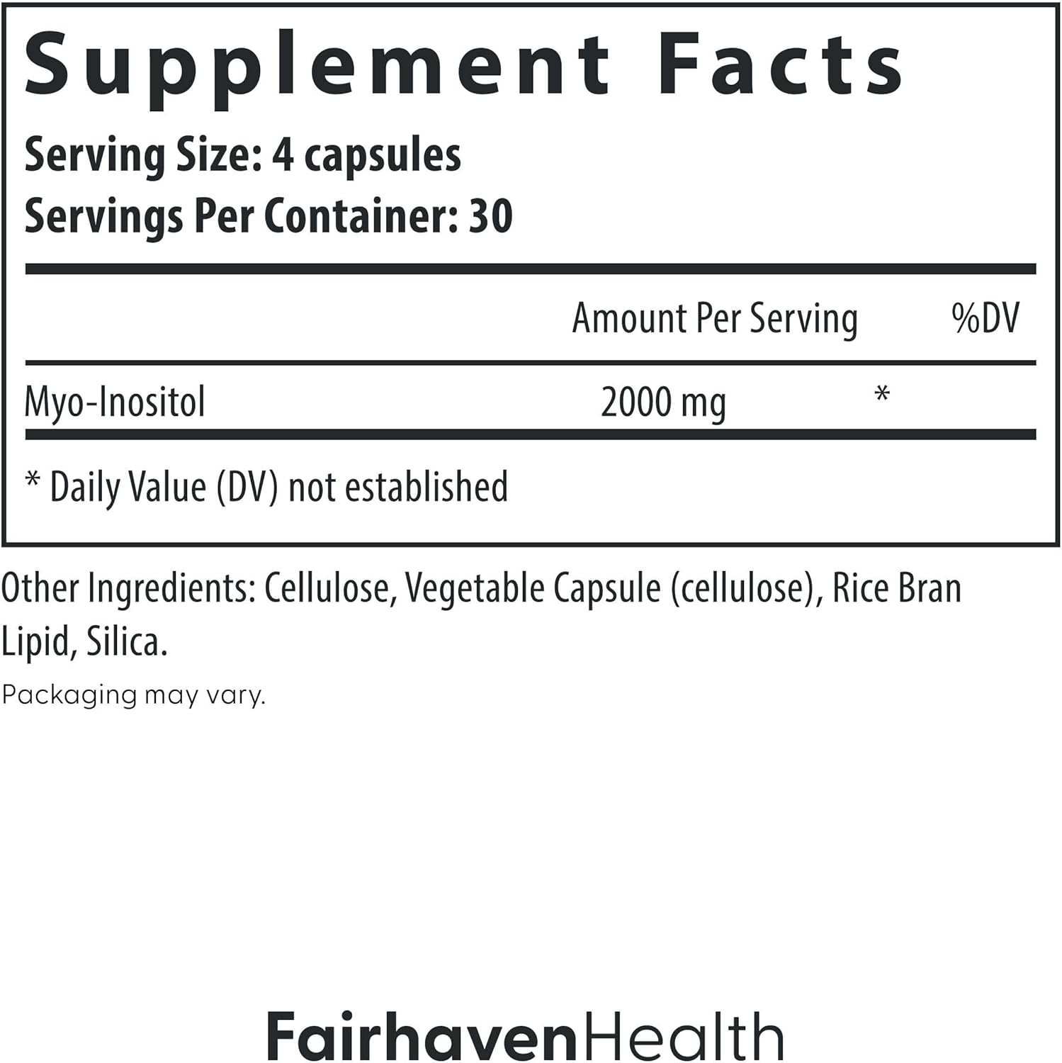 Fairhaven Health Myo-Inositol 2000mg - 120 Cápsulas Veganas - Suplemento de Vitamina B8