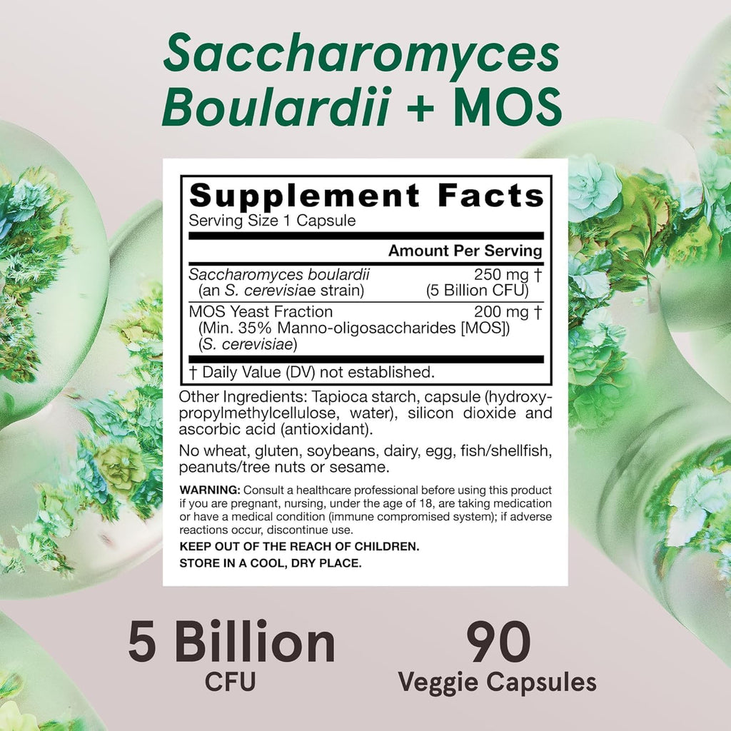 Jarrow Formulas Saccharomyces Boulardii + MOS - 5 Mil Millones de Organismos Viables - 90 Cápsulas Veganas de Liberación Retardada (2 Envases)