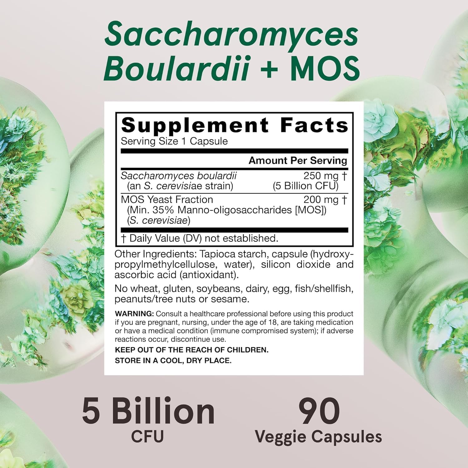 Jarrow Formulas Saccharomyces Boulardii + MOS - 5 Mil Millones de Organismos Viables - 90 Cápsulas Veganas de Liberación Retardada (2 Envases)