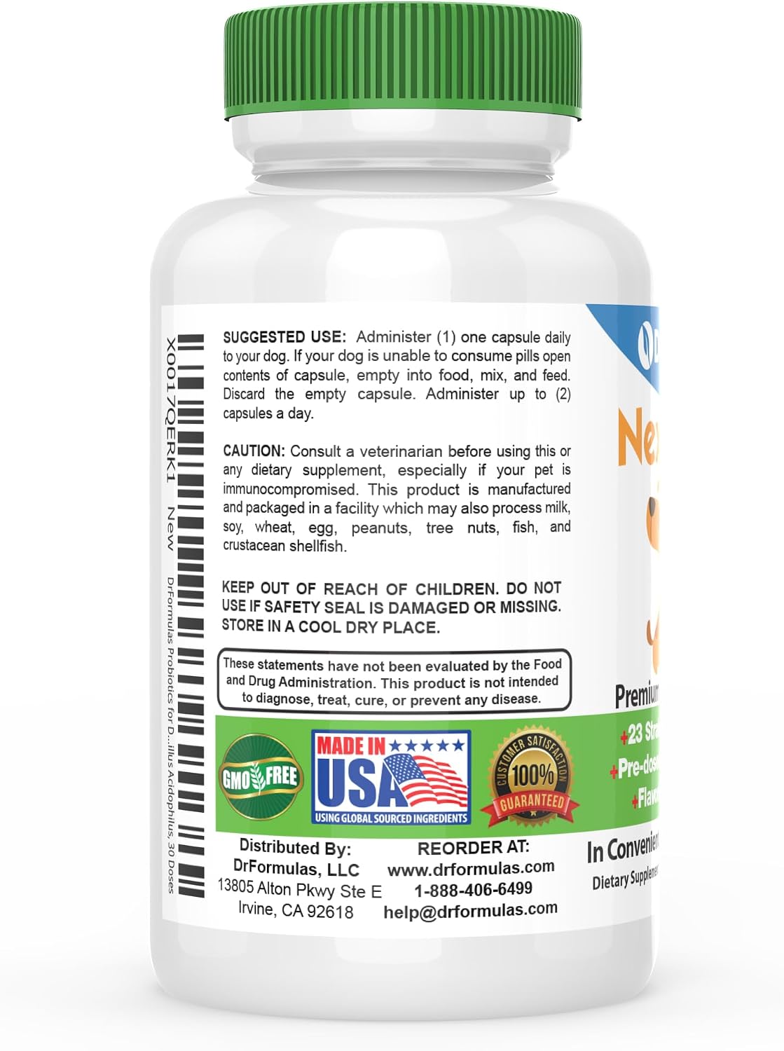 DrFormulas Probiotics for Dogs and Puppies - 23 Probiotic Strains, 30 Capsules