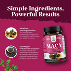 Cápsulas de Raíz de Maca para Mujeres - Mezcla de Maca Roja, Amarilla y Negra - No-GMO, Vegano y Sin Gluten - 120 Cápsulas