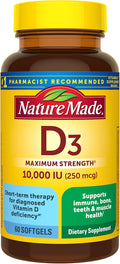 Nature Made Vitamina D3 10000 IU (250 mcg) Máxima Potencia, 60 Cápsulas Blandas