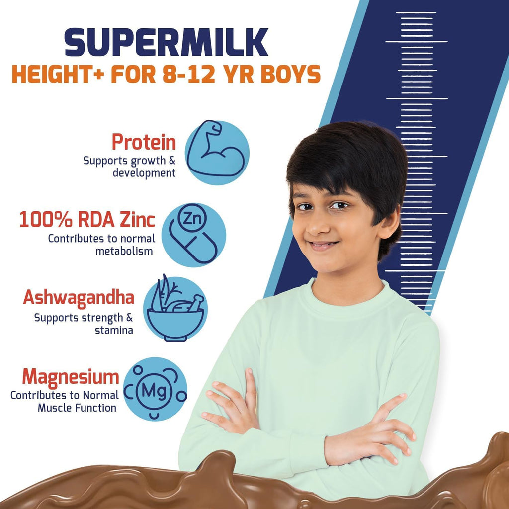 ATS Supermilk Height+ para niños de 8 a 12 años - Bebida proteica sabor chocolate, 400g