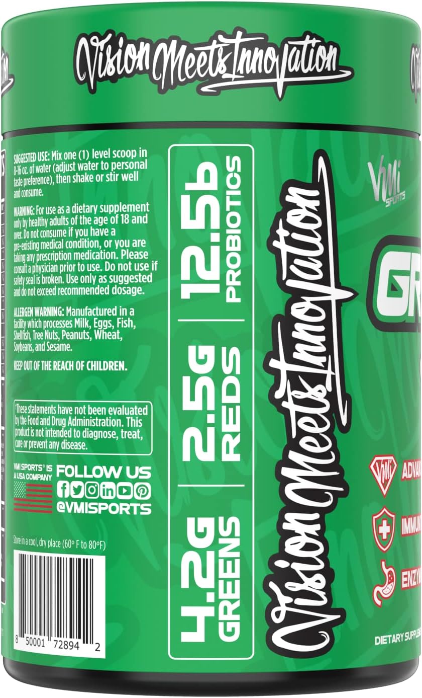 VMI Sports Greens + Reds Advanced Superfood con Probióticos y Enzimas - Sabor Chocolate (30 dosis)