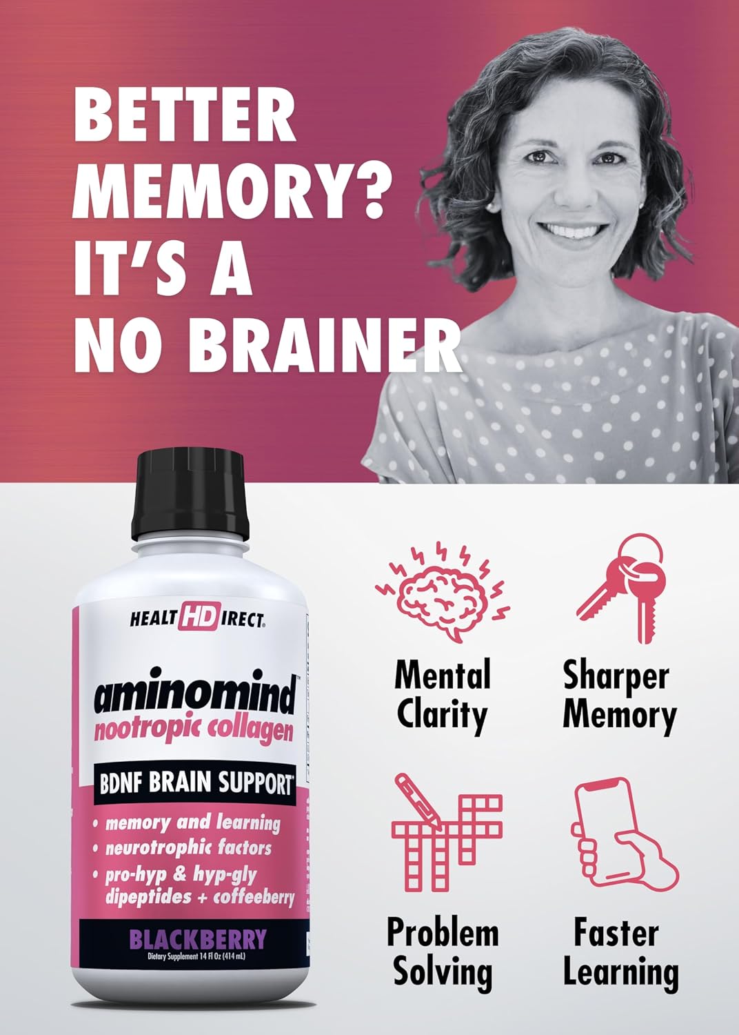 AminoMind – Suplemento de Colágeno Nootrópico para la Salud Cerebral – 14 Fl Oz (28 porciones)