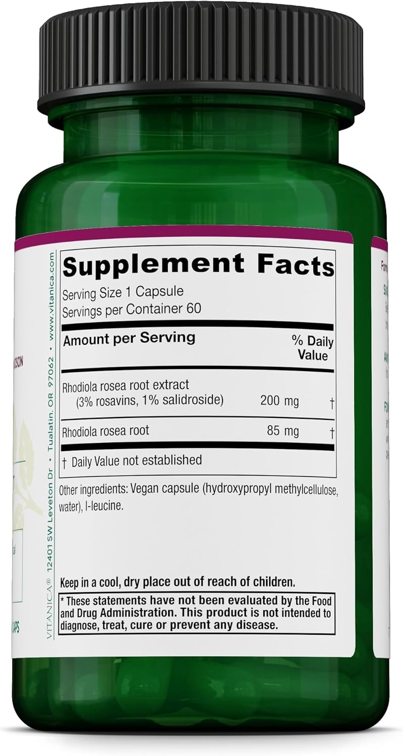 Vitanica Extracto de Raíz de Rhodiola Rosea 200mg - 60 Cápsulas Veganas