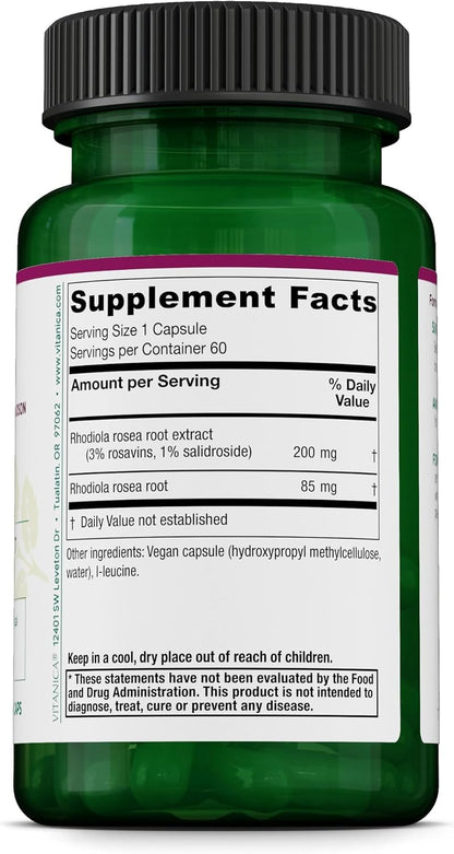 Vitanica Rhodiola Rosea Root Extract 200mg - 60 Cápsulas Veganas – Image 2