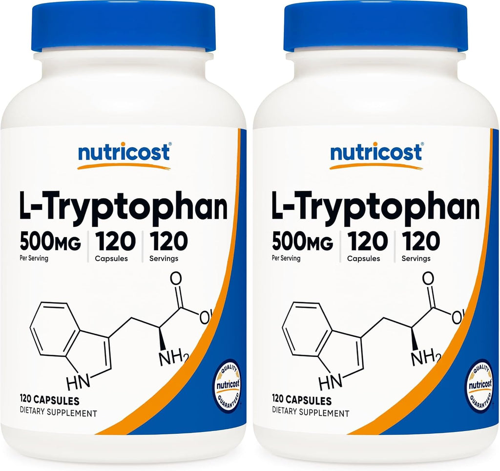 Nutricost L-Tryptophan 500 mg, 120 Capsules (2 Bottles)