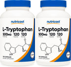 Nutricost L-Tryptophan 500 mg, 120 Capsules (2 Bottles)