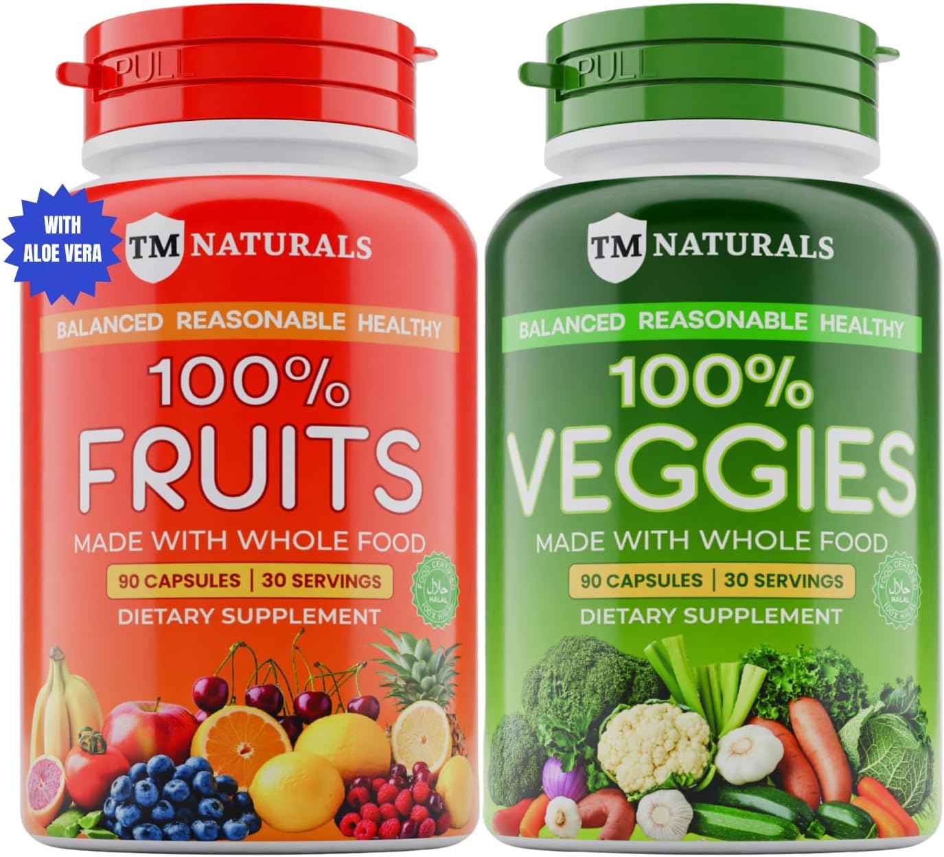 TM NATURALS Fruit and Veggies Supplement - Super Frutas y Verduras, 180 Cápsulas (Pack de 4)