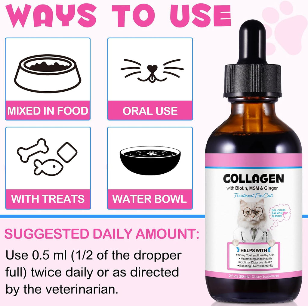 Colágeno para Gatos con MSM y Jengibre - Suplemento Líquido para Piel, Pelaje y Articulaciones (59 ml)