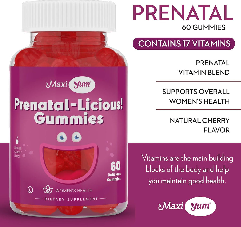 Maxi Health Gomitas Prenatales Orgánicas para Mujeres - Sabor Cereza, 60 Unidades