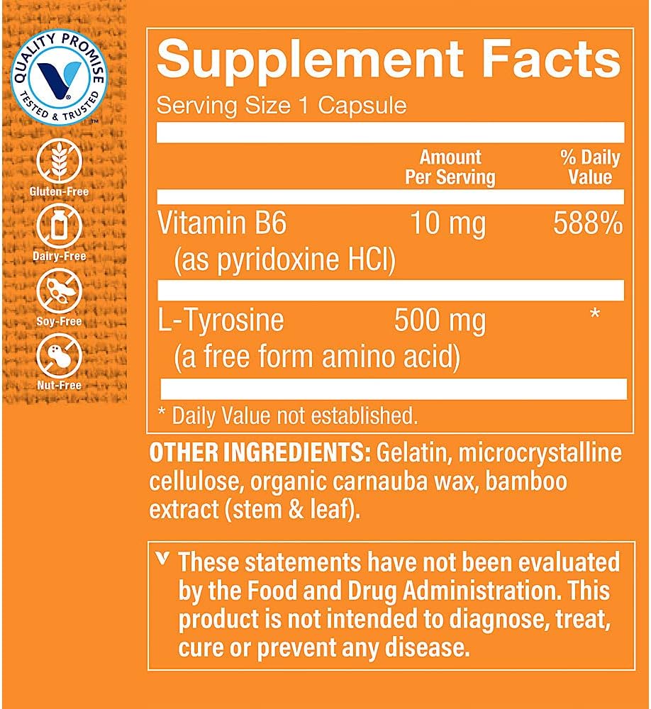 The Vitamin Shoppe L-Tirosina 500, 100 Cápsulas