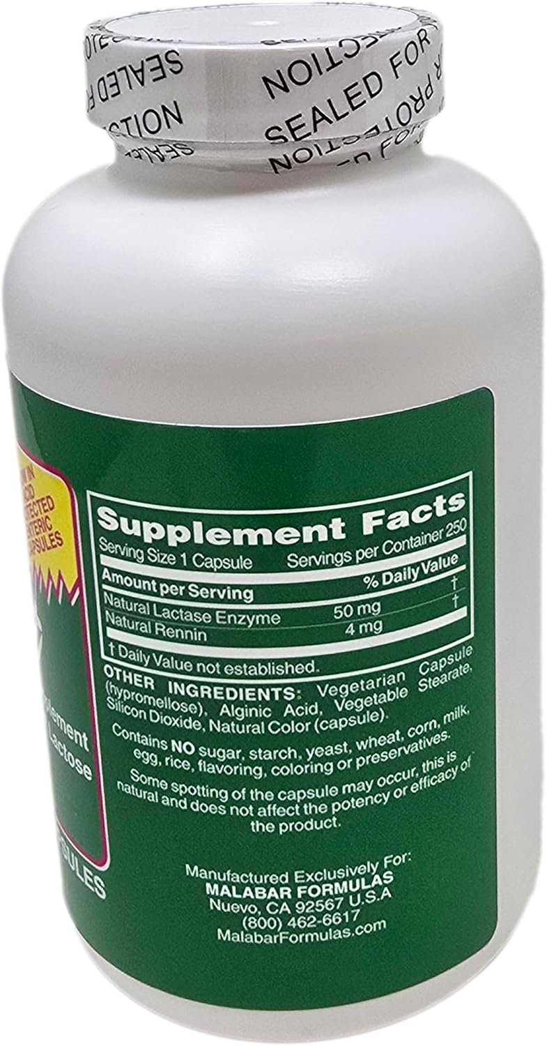 Malabar Super Milk Digestant - 250 Cápsulas - Digestión de Lácteos