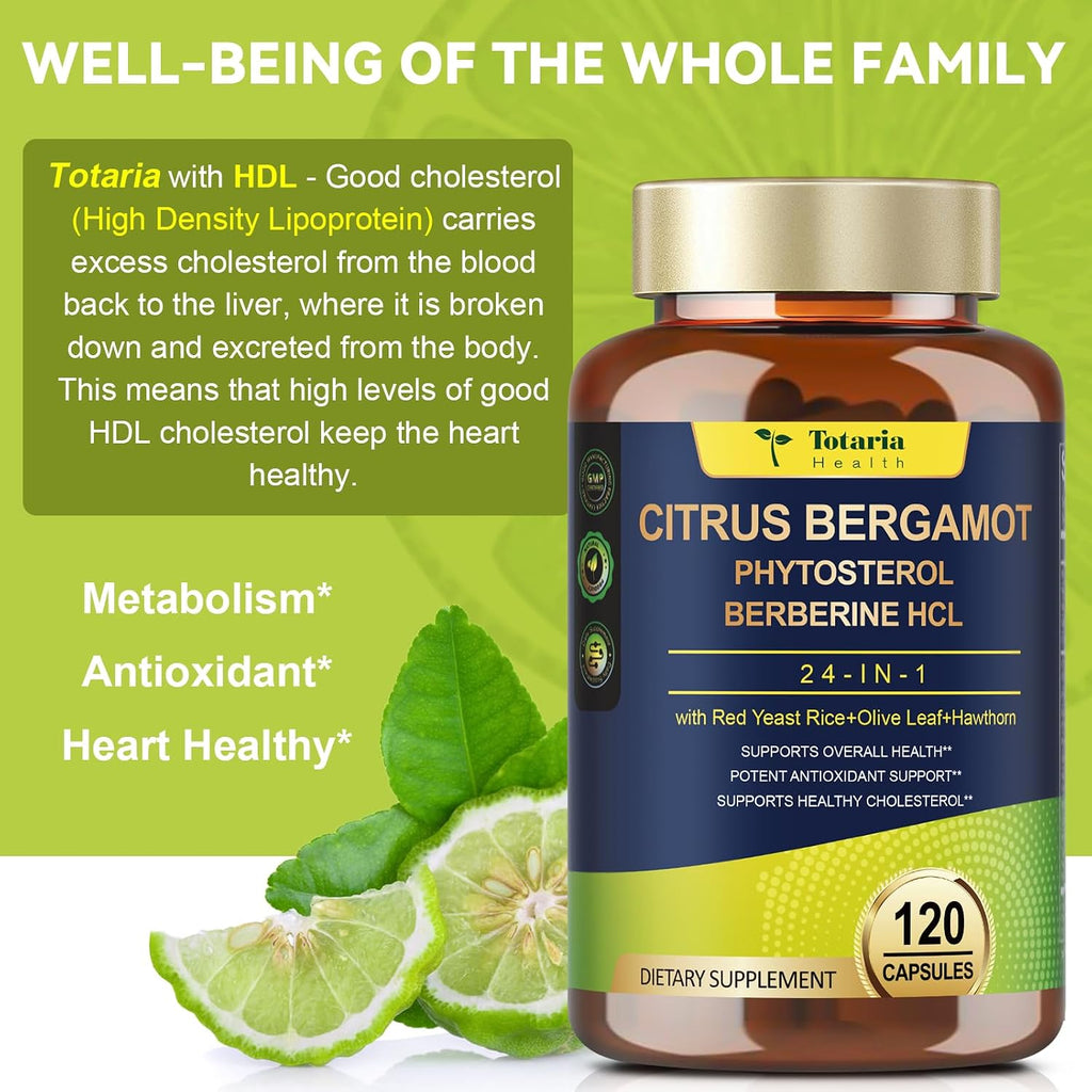 Citrus Bergamot de Totaria - Complemento con Esteroles Vegetales y Berberina, 120 Cápsulas