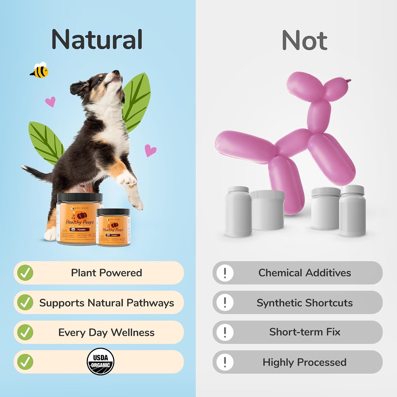 kin+kind Healthy Poops – Polvo de Calabaza Orgánico para Perros y Gatos – Prebiótico – Paquete de 3 (3 x 227 g)