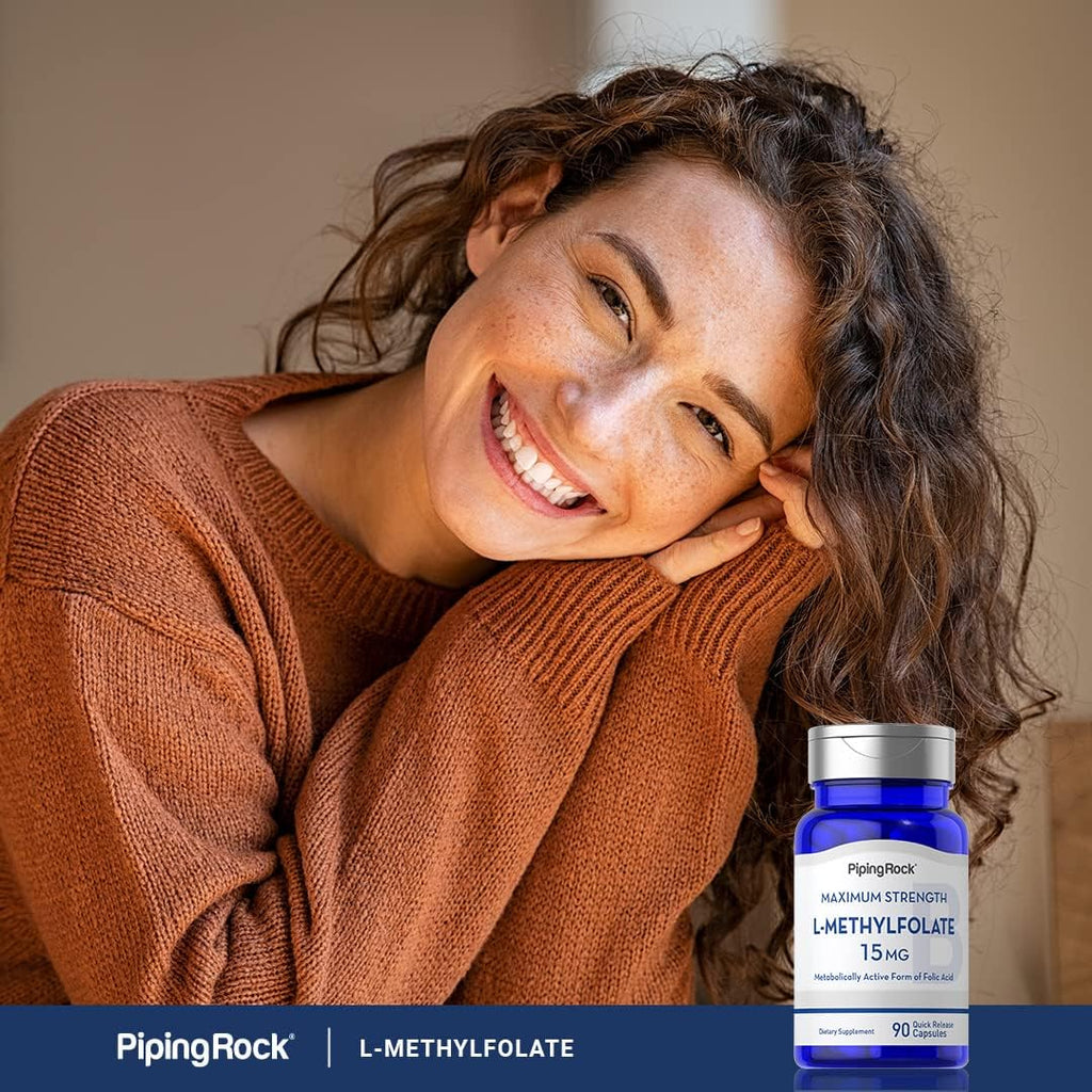 Piping Rock L-Metilfolato 15 mg | 90 Cápsulas | Ácido Fólico Activo | No-GMO, Sin Gluten