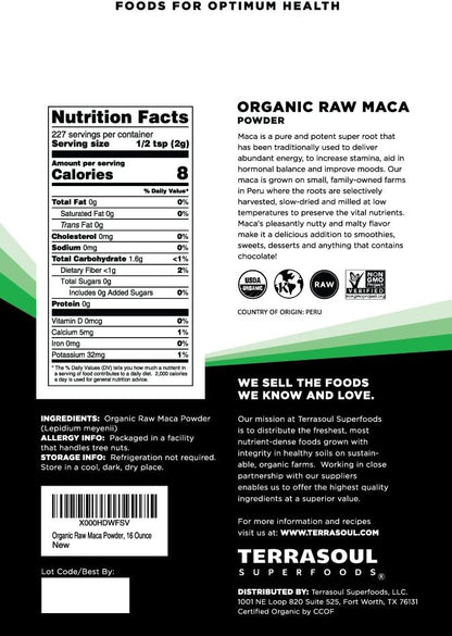 Terrasoul Superfoods Polvo de Maca Orgánica – No-GMO: Libre de organismos genéticamente modificados. – Image 2
