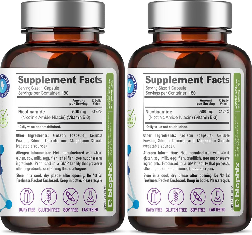 biophix B-3 Nicotinamida 500 mg, 180 Cápsulas (Paquete de 2)