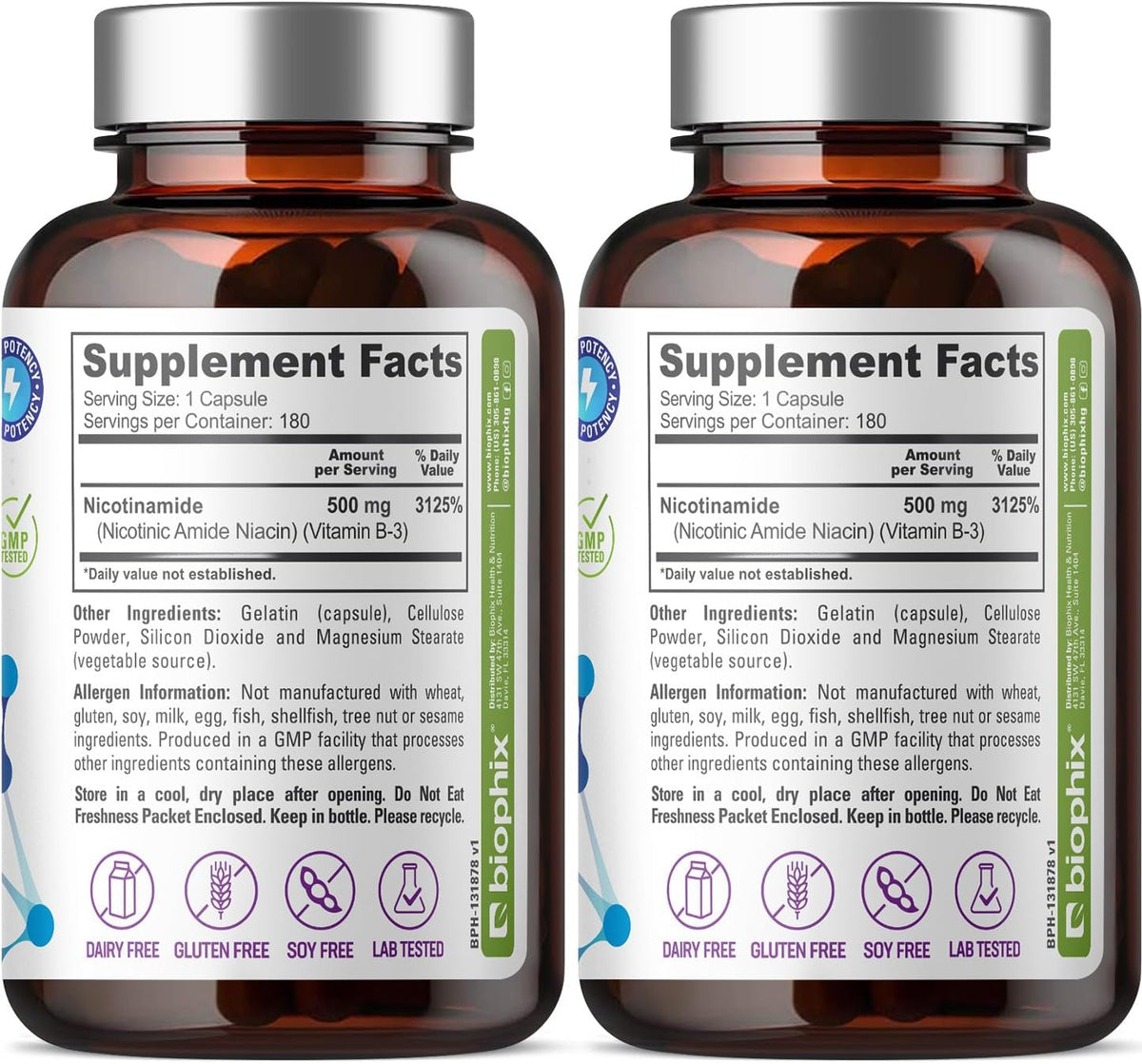 biophix B-3 Nicotinamida 500 mg, 180 – La niacina contribuye a la función psicológica normal. – Image 8