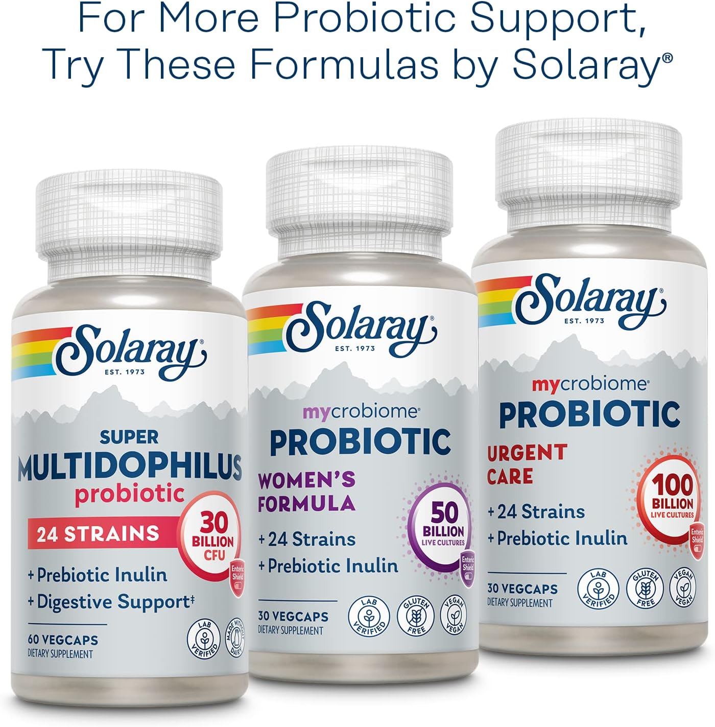 SOLARAY Multidophilus Probiotic 12 Strains 20B CFU with Inulin – 50 Enteric Capsules