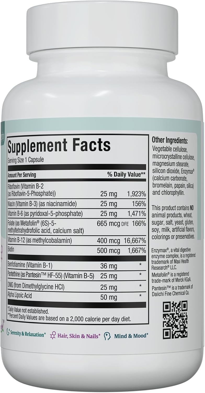 Stress B Complex – B Vitamin Complex with Methylated B12, B6, Folate, and Biotin – 60 Capsules