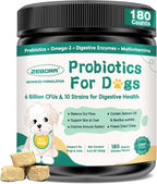 Probióticos para Perros con Enzimas Digestivas, Prebióticos, Omega-3 y 6 y Vitaminas - 180 Masticables Liofilizados - 6 mil millones de UFC - ZEBORA