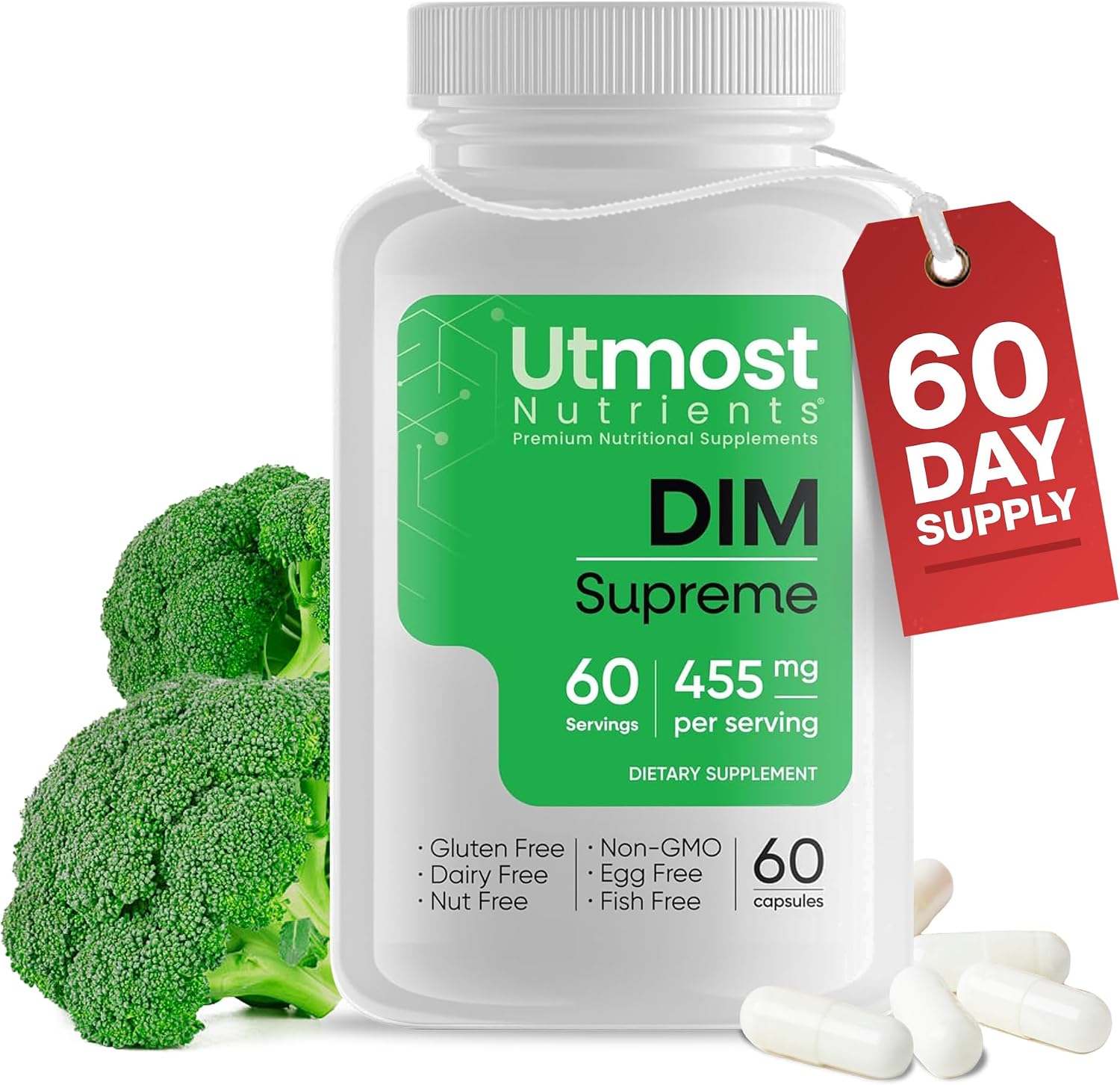 Suplemento DIM 455 mg para Mujer - 60 Cápsulas con Brócoli y Bioperine | Equilibrio Hormonal