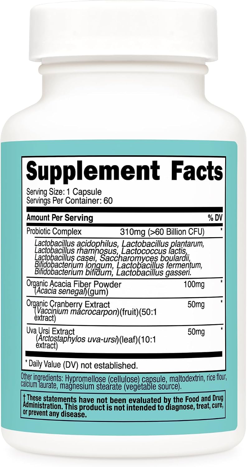 Nutricost Probiótico para Mujeres 60B UFC, 60 Cápsulas, Complejo con Fibra de Acacia, Uva Ursi y Extracto de Arándano Rojo - No-GMO y Sin Gluten