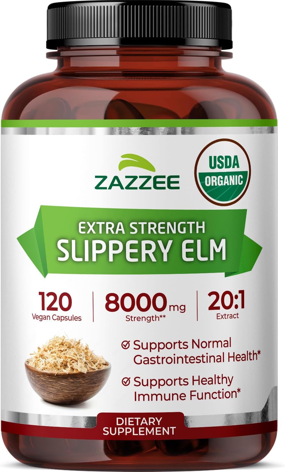 Zazzee Extracto de Corteza de Olmo Americano Orgánico 20:1 - 120 Cápsulas Veganas