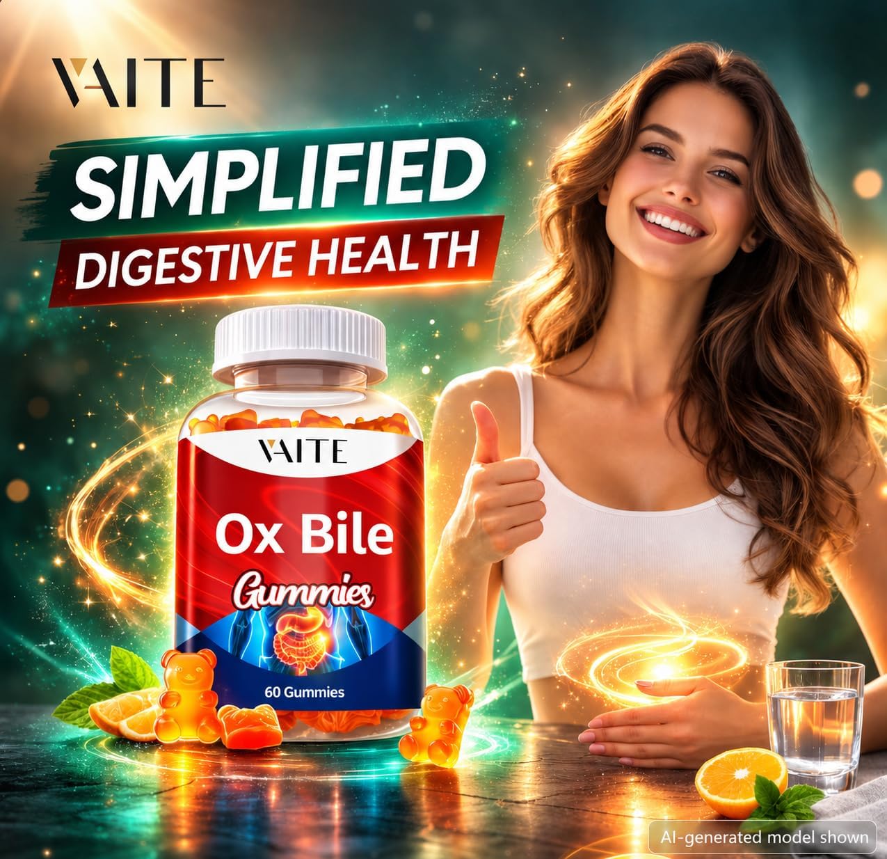 VAITE Gominolas de Bilis de Buey – 500mg Apoyo Digestivo para la Vesícula y Salud Intestinal – Sin OGM, Sin Azúcar, Sin Gluten – 60 Gomitas Masticables