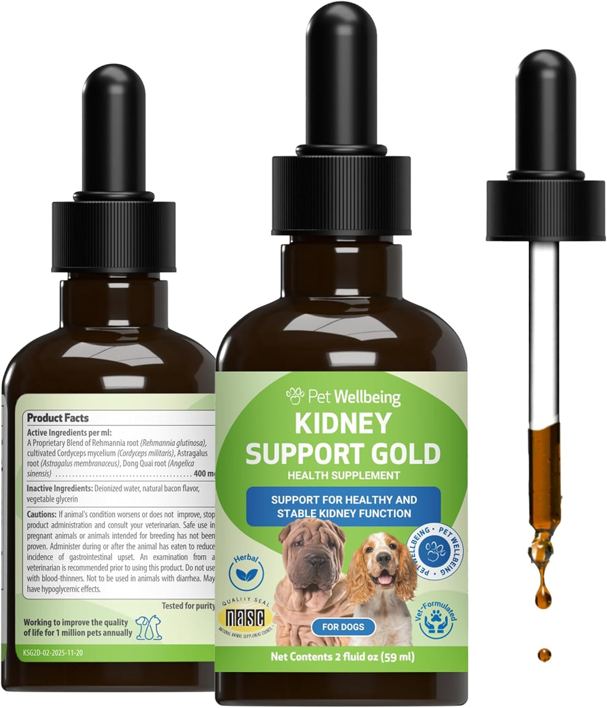 Pet Wellbeing Kidney Support Gold para Perros - Complemento Herbal para la Función Renal y Vitalidad - Formulado por – Image 1