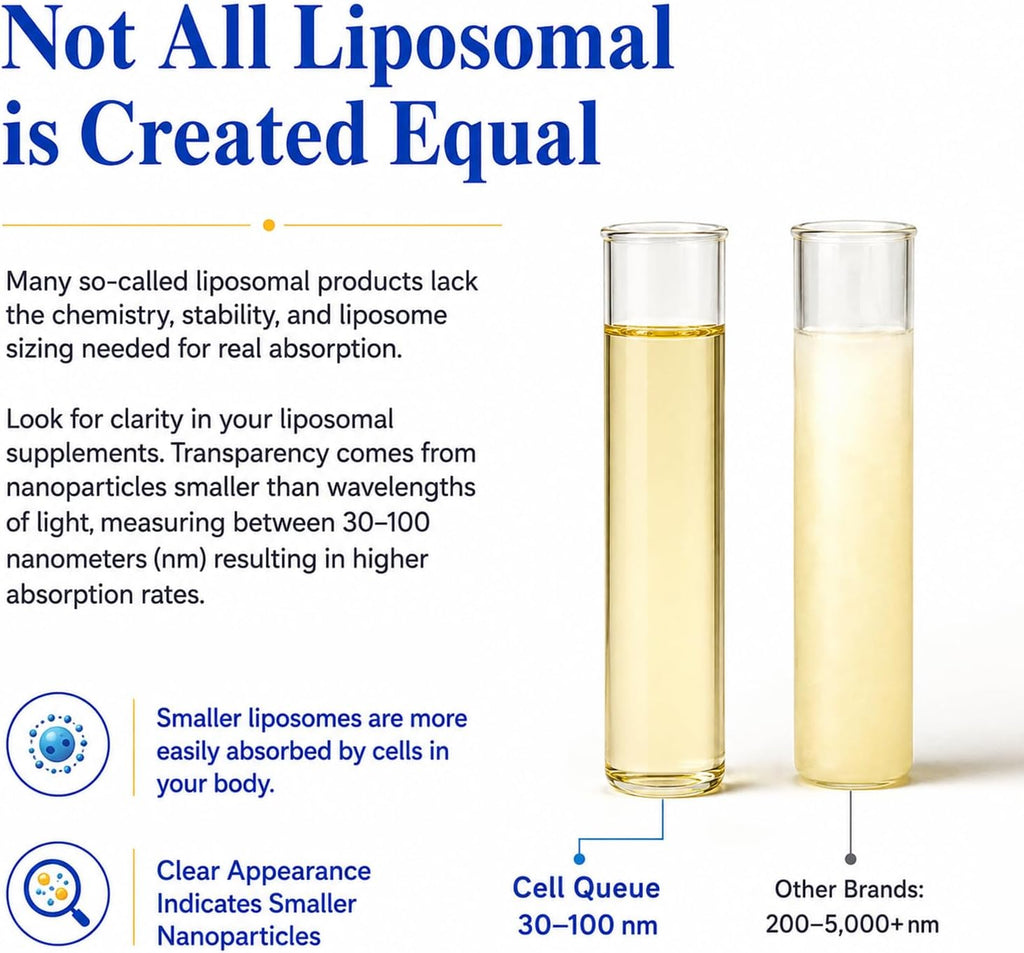 Cellqueue Vitamina C Liposomal Líquida 500 mg - Alta Absorción, Apoyo Inmunológico, Producción de Colágeno, Antioxidante, Suave para el Estómago, 50 ml