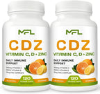 MUSCLE FOOD LABS C D Z | Vitamina C (1000mg), Vitamina D3 (125mcg), Zinc (25mg) + Bioflavonoides - 240 Cápsulas Vegetarianas (2 Envases)