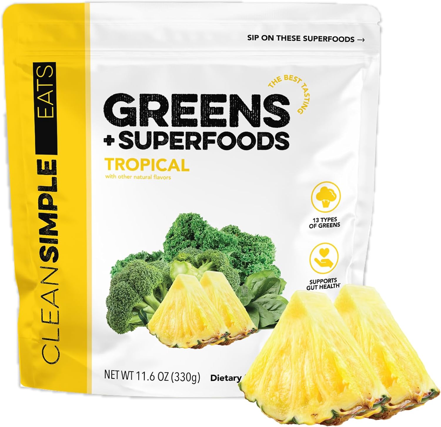 Clean Simple Eats Super Greens Polvo - Sabor Melocotón - 30 Dosis