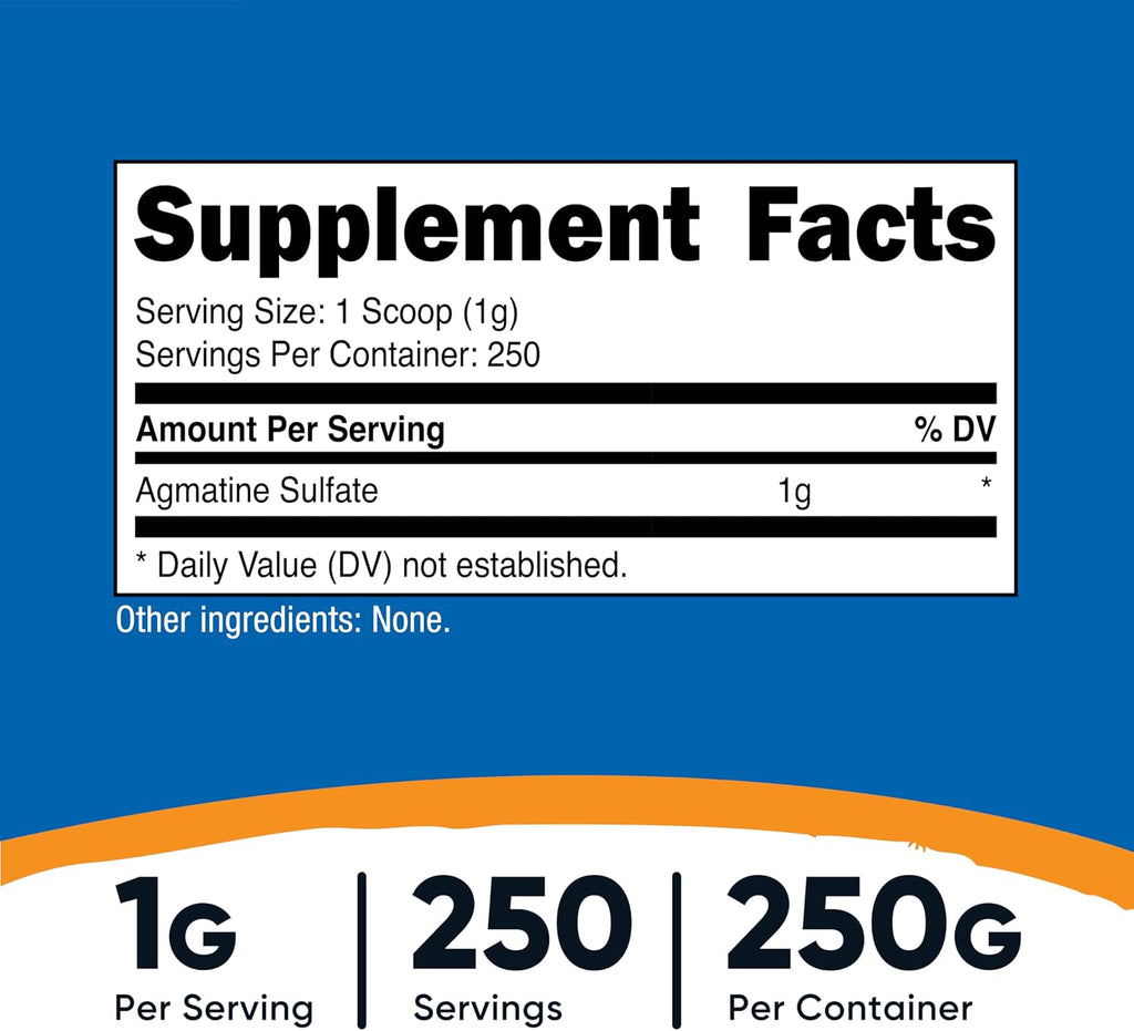 Agmatine Sulfate Puro en Polvo - 250 Gramos - Nutricost