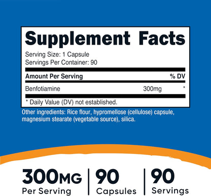 Nutricost Benfotiamina 300mg, 90 Cápsulas - – Contribuye al funcionamiento normal del sistema nervioso. – Image 2