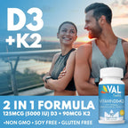 VAL Vitamina D3 + K2 (MK-7) 5000 UI & 90 mcg - 90 Cápsulas Veganas