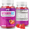 Gominolas de Vitamina B2 - Riboflavina 400 mg con Magnesio y CoQ10 - Sabor Fresa, 60 gominolas