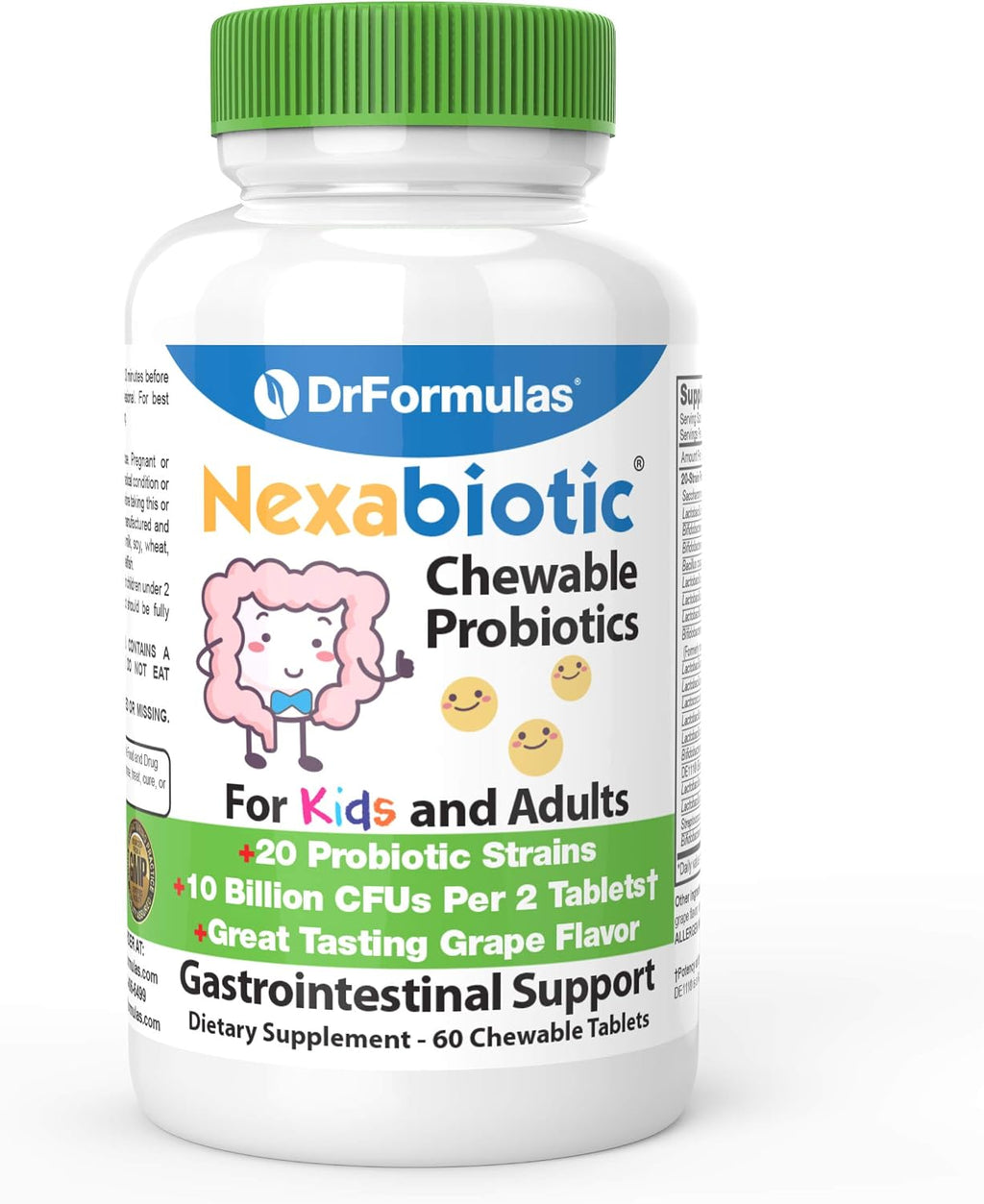 DrFormulas Probióticos Masticables para Niños y Adultos - 20 Cepas Multicepas con S.boulardii, L.plantarum y B.infantis - 60 Comprimidos