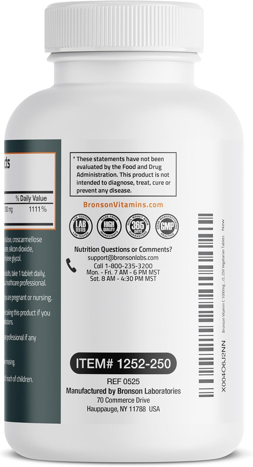 Bronson Vitamina C 1000 mg Extra Strength - 250 Comprimidos Vegetarianos