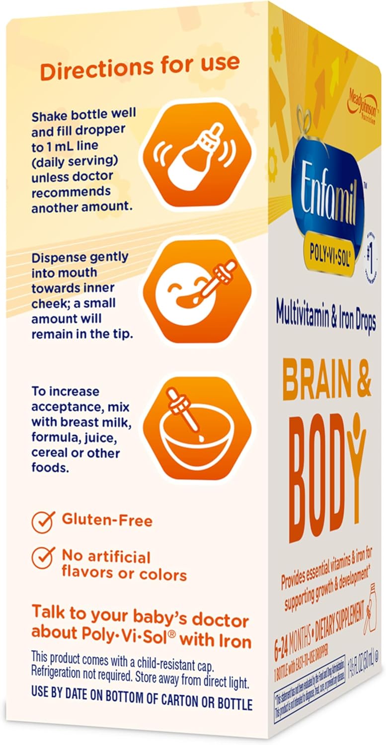 Enfamil Poly-Vi-Sol Gotas Multivitamínicas con Hierro para Bebés y Niños Pequeños, 50 ml