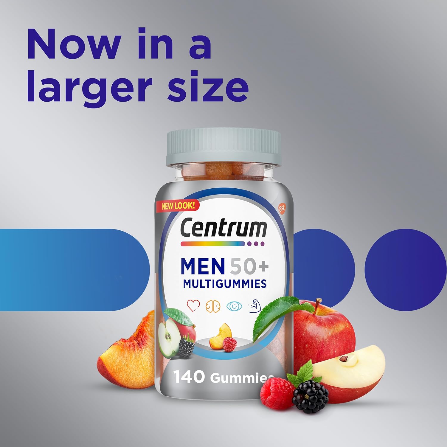 Centrum MultiGummies para Hombres 50 Plus, Multivitamínico con Vitaminas D3, E, B6, B12, Sabor a Frutas Variadas - 140 Gominolas