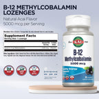 KAL Vitamina B12 Metilcobalamina 5000 mcg - 60 Pastillas Chupables Sabor Acai, Vegano, Sin Azúcar