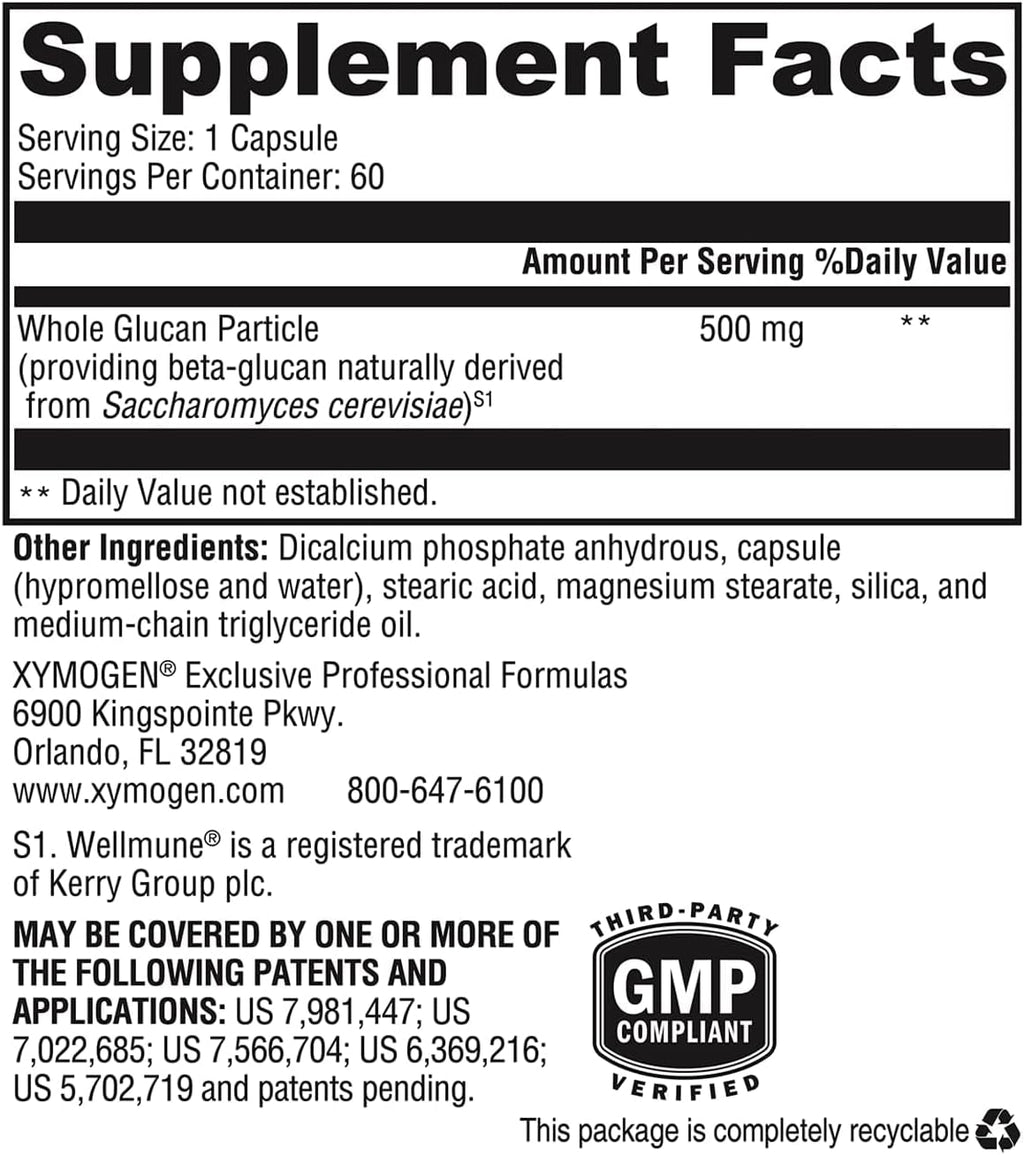XYMOGEN ImmunotiX 500 - 500 mg Wellmune Beta-Glucan for Daily Immune Support - 60 Vegetarian Capsules