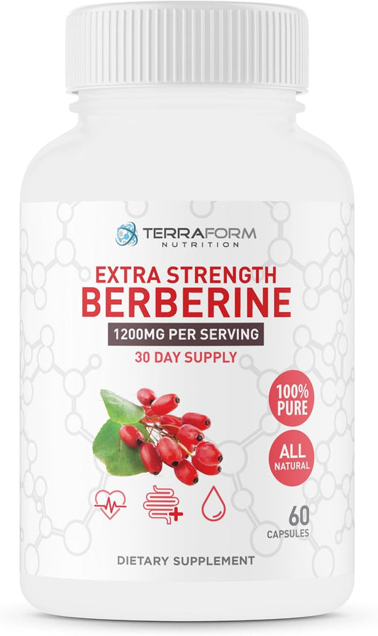 Berberina HCL 1200mg Diaria - Suplemento de Berberina Pura 600mg por Cápsula (60 Cápsulas)