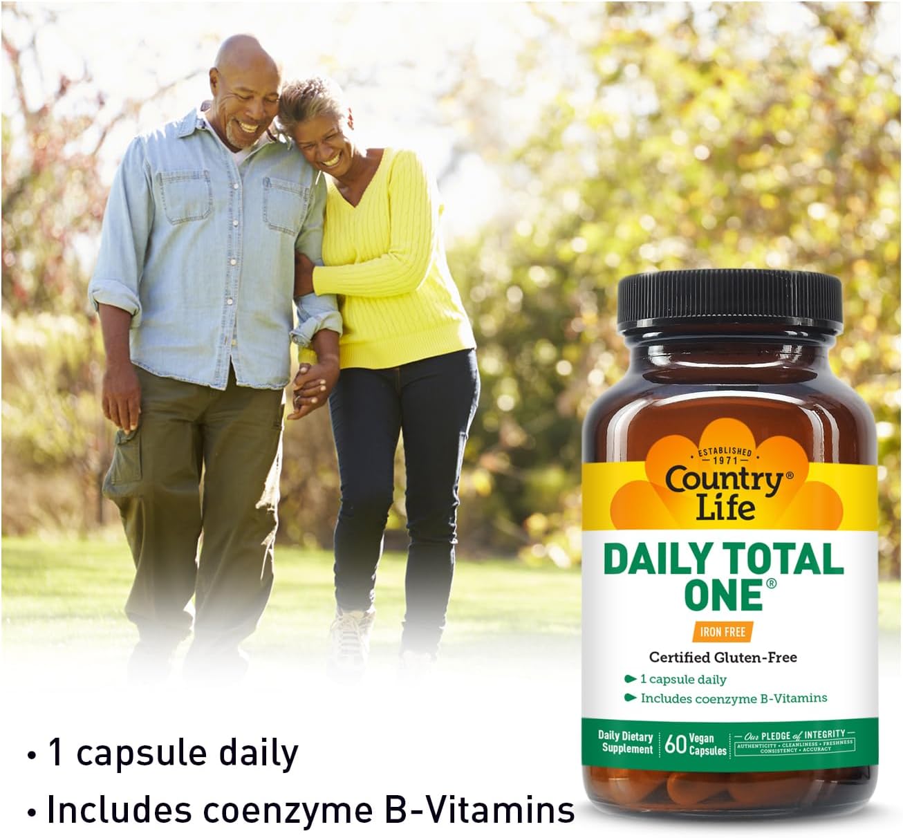 Country Life Daily Total One Multivitamínico Sin Hierro, 60 Cápsulas Veganas